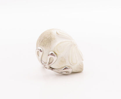 925 Sterling Silver Vintage Ring Flower Carved White Gemstone  Sz 10.5  RG28636