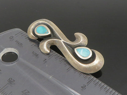 ZUNI NAVAJO 925 Silver - Vintage Inlay Turquoise Eye Motif Brooch Pin - BP9465