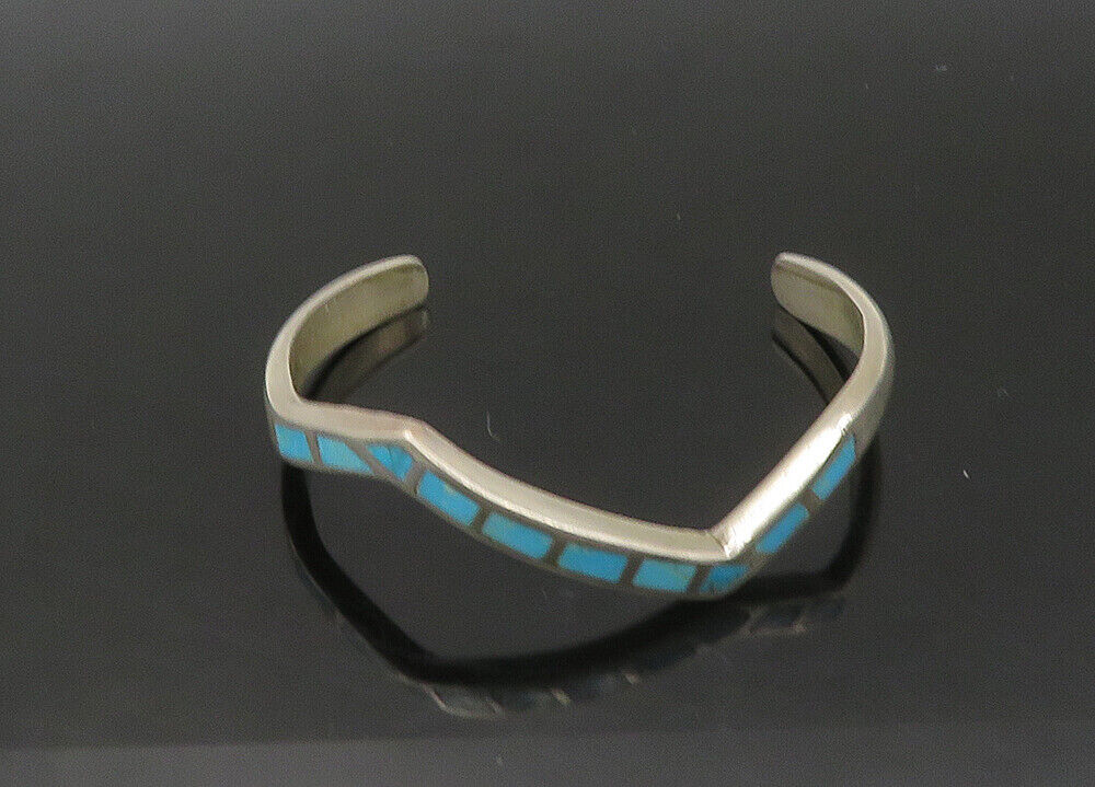 ZUNI NAVAJO 925 Sterling Silver - Vintage Turquoise Cuff Bracelet - BT8797