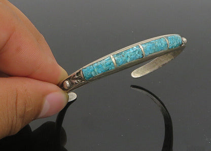 ZUNI NAVAJO 925 Silver - Vintage Crushed Turquoise Cuff Bracelet - BT8443