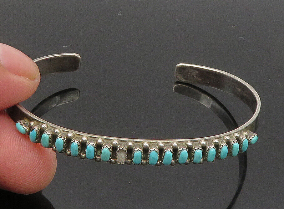 ZUNI NAVAJO 925 Sterling Silver - Vintage Turquoise Cuff Bracelet - BT8206