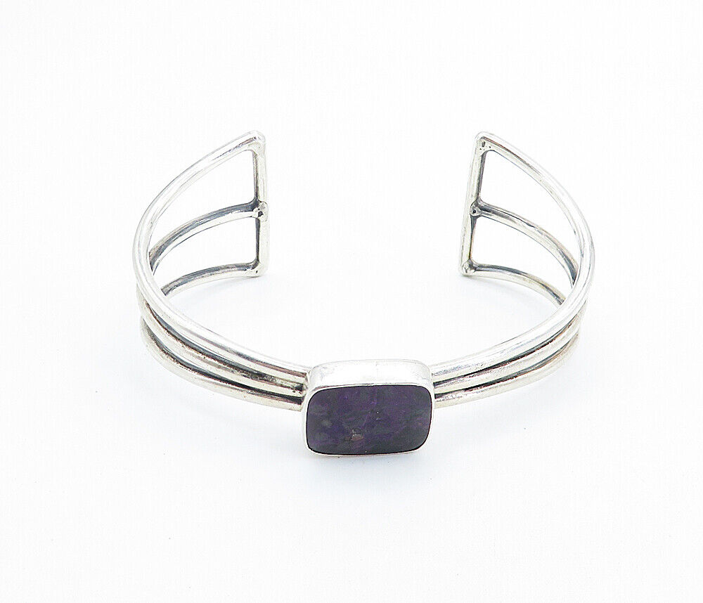 925 Sterling Silver - Vintage Purple Jasper Split Shank Cuff Bracelet - BT3087