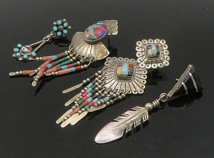 ZUNI NAVAJO 925 Silver - Vintage Multi-Stone Lot Single Earrings - EG11223