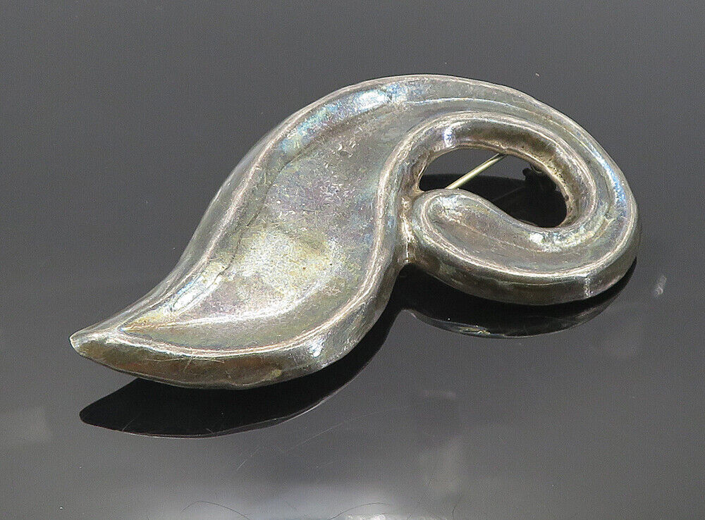 MEXICO 925 Sterling Silver - Vintage Oxidized Swirl Design Brooch Pin - BP3156