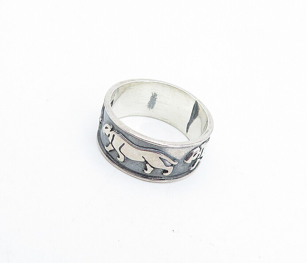 MEXICO 925 Sterling Silver - Vintage Oxidized Animal Band Ring Sz 6.5 - RG3861