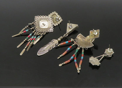 ZUNI NAVAJO 925 Silver - Vintage Multi-Stone Lot Single Earrings - EG11223