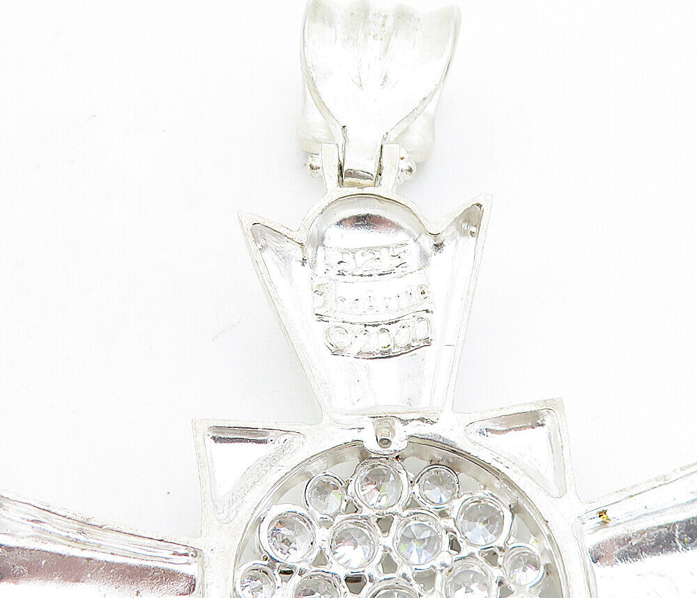 1 OF A KIND 925 Silver - Vintage Cubic Zirconia Religious Cross Pendant - PT4499