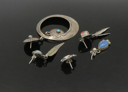 ZUNI NAVAJO 925 Silver - Vintage Multi-Stone Lot Single Earrings - EG11229