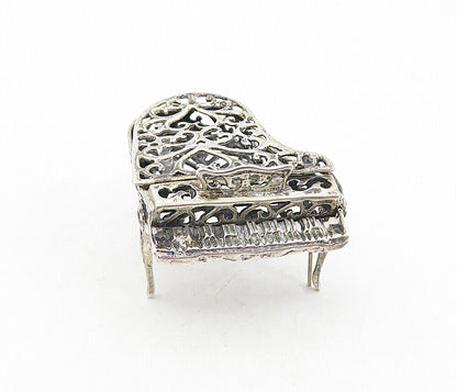 925 Sterling Silver - Vintage Heart Swirl Grand Piano Trinket (OPENS) - TR1363