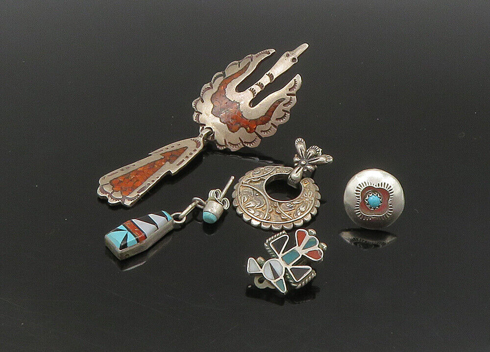 ZUNI NAVAJO 925 Silver - Vintage Multi-Stone Lot Single Earrings - EG11231