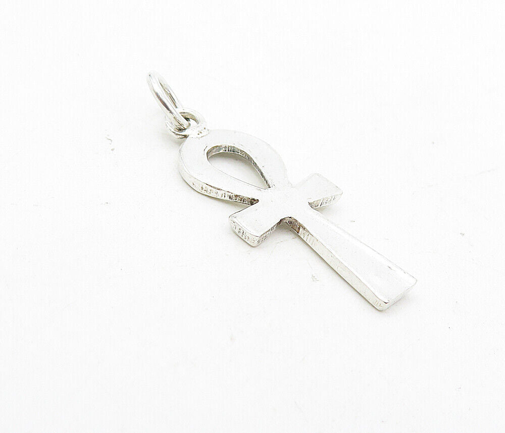 925 Sterling Silver - Vintage Shiny Petite Egyptian Ankh Drop Pendant - PT6249