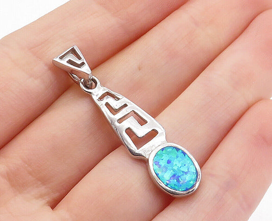 925 Sterling Silver - Inlaid Fire Opal Cutout Detail Shiny Drop Pendant - PT5546