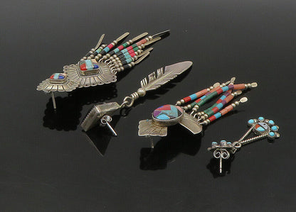 ZUNI NAVAJO 925 Silver - Vintage Multi-Stone Lot Single Earrings - EG11223