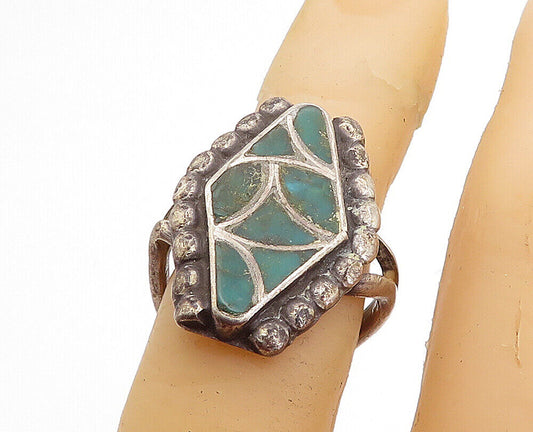 NAVAJO 925 Sterling Silver - Vintage Antique Turquoise Band Ring Sz 5.5 - RG4666