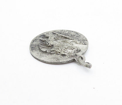 925 Sterling Silver - Vintage Antique Oxidized Saint Christopher Pendant- PT3074