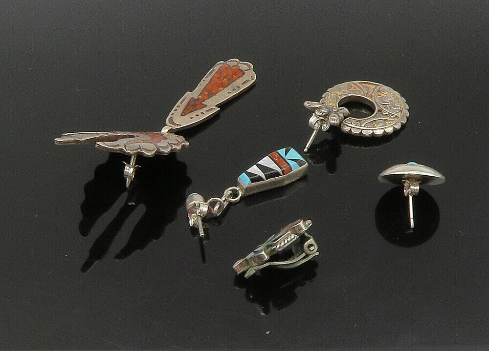 ZUNI NAVAJO 925 Silver - Vintage Multi-Stone Lot Single Earrings - EG11231