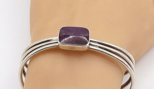 925 Sterling Silver - Vintage Purple Jasper Split Shank Cuff Bracelet - BT3087