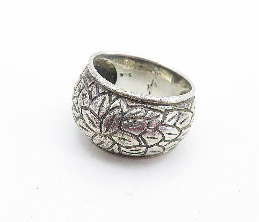 925 Sterling Silver - Vintage Antique Etched Flower Band Ring Sz 6.5 - RG7017