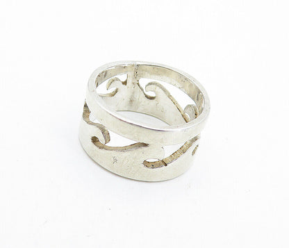 MEXICO 925 Silver - Vintage Cutout Ocean Waves Design Band Ring Sz 7 - RG6965