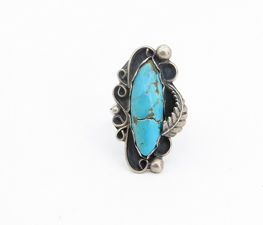 SARAH CURLEY NAVAJO 925 Silver - Vintage Turquoise Cocktail Ring Sz 6.5 - RG8641