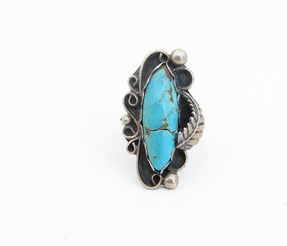 SARAH CURLEY NAVAJO 925 Silver - Vintage Turquoise Cocktail Ring Sz 6.5 - RG8641