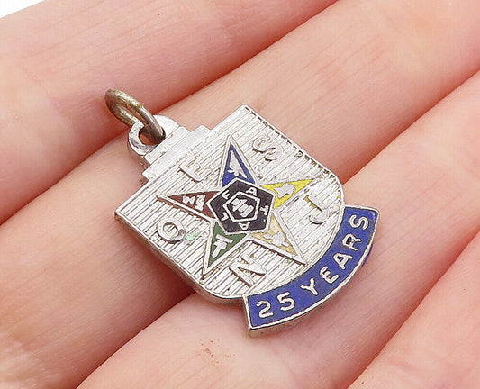 925 Sterling Silver - Vintage Petite Enamel Star 25 Years Drop Pendant - PT4946