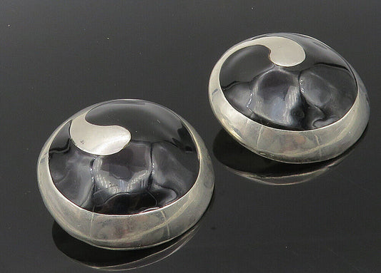 DESIGNER 925 Sterling Silver  - Vintage Black Onyx Non Pierce Earrings - EG5764