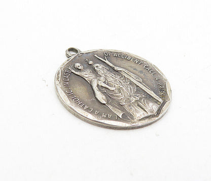 925 Sterling Silver - Vintage Antique Saint Christopher Prayer Pendant - PT6268