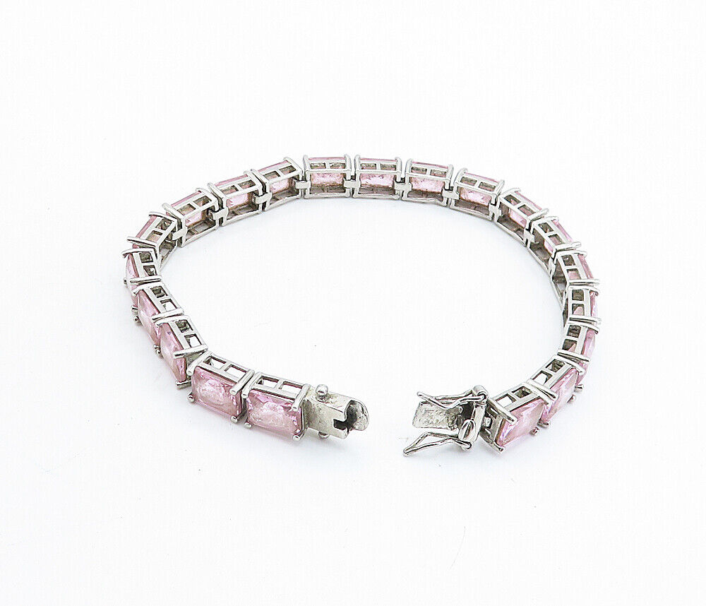 ROSS SIMON 925 Sterling Silver - Pink Cubic Zirconia Chain Bracelet - BT2534