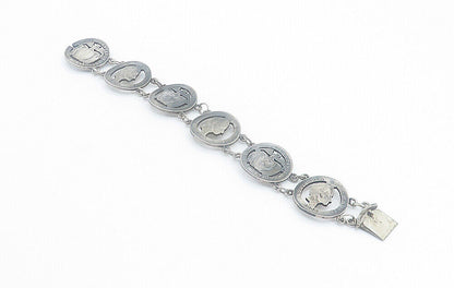 925 Sterling Silver - Vintage Antique Oxidized Coin Link Chain Bracelet - BT3376