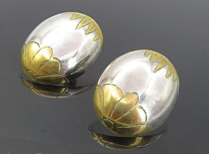 925 Sterling Silver - Vintage Two Tone Floral Detail Dome Drop Earrings - EG3970