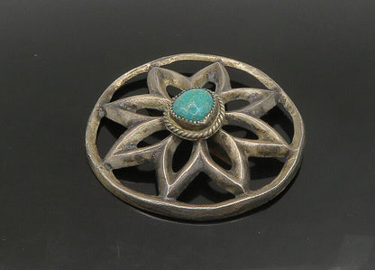 ZUNI NAVAJO 925 Silver - Vintage Turquoise Flower Motif Belt Buckle - TR3210