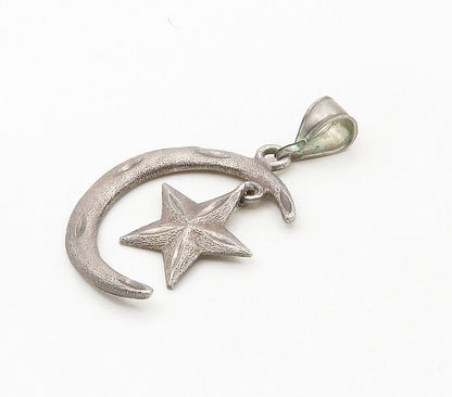 1 Of A KIND 925 Sterling Silver - Vintage Crescent Moon & Star Pendant - PT13041