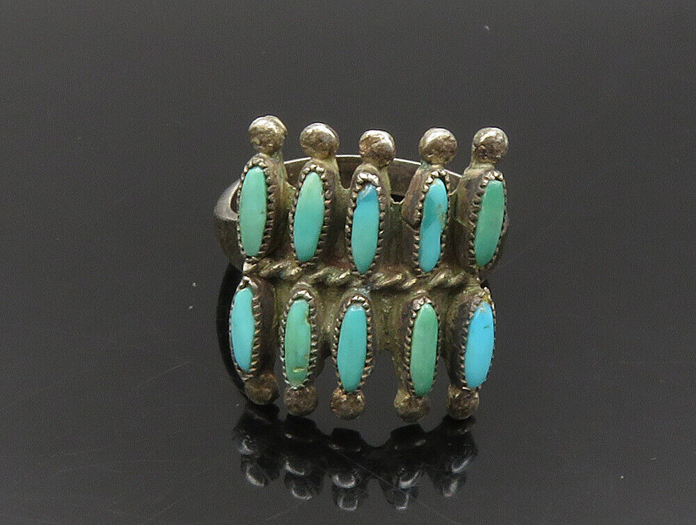 ZUNI NAVAJO 925 Silver - Vintage Needlepoint Turquoise Ring Sz 5.5 - RG24211