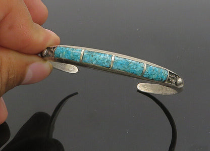 ZUNI NAVAJO 925 Silver - Vintage Crushed Turquoise Cuff Bracelet - BT8443