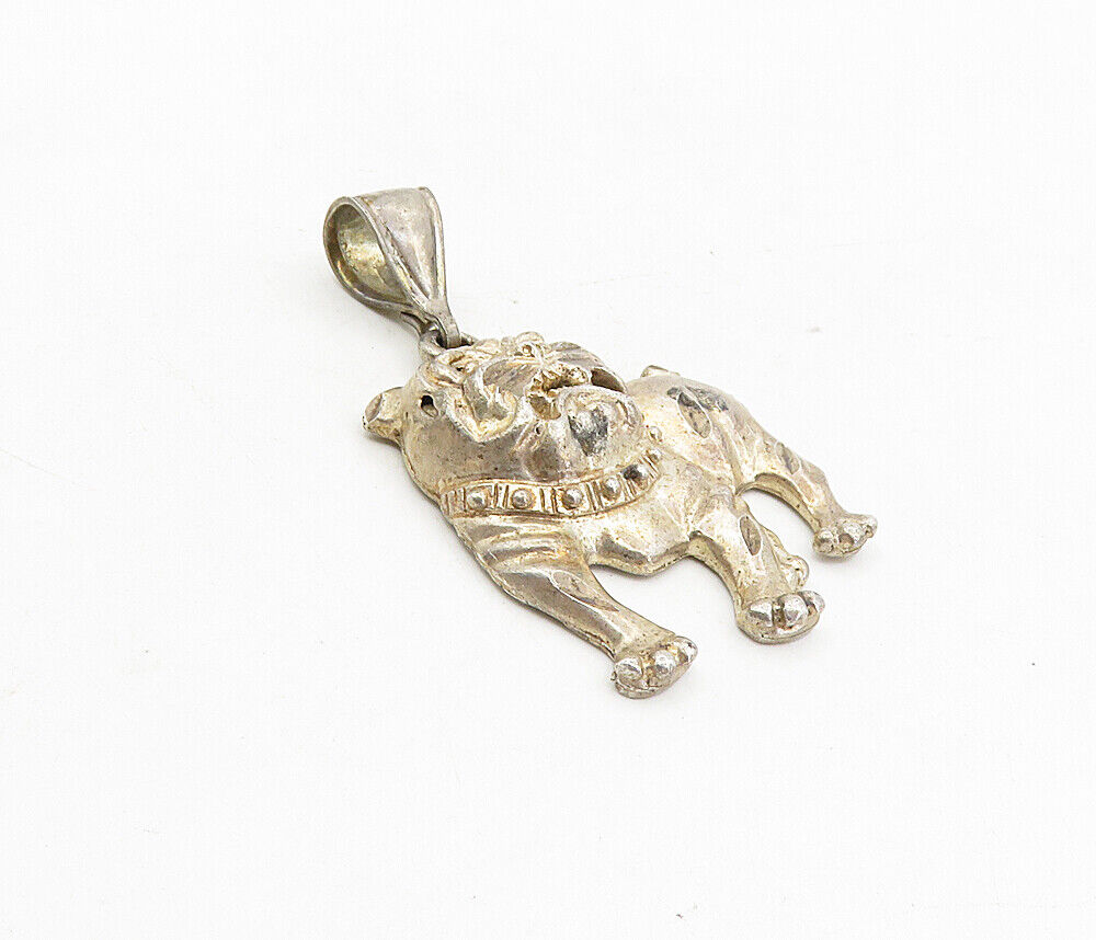 1 Of A KIND 925 Sterling Silver - Vintage Bull Dog Motif Animal Pendant - PT6534