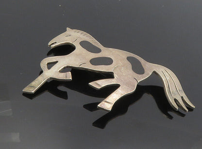 MEXICO 925 Sterling Silver - Vintage Black Onyx Spotted Horse Brooch Pin- BP3290