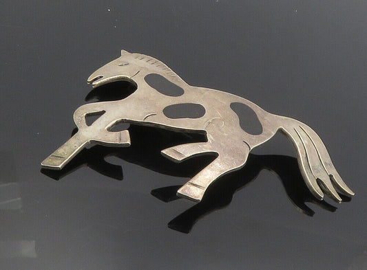 MEXICO 925 Sterling Silver - Vintage Black Onyx Spotted Horse Brooch Pin- BP3290