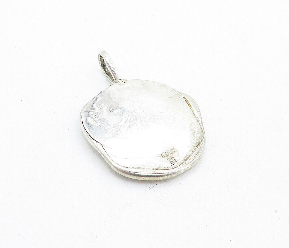 925 Sterling Silver - Vintage Raised Design Shiny Sculpted Pendant - PT5227