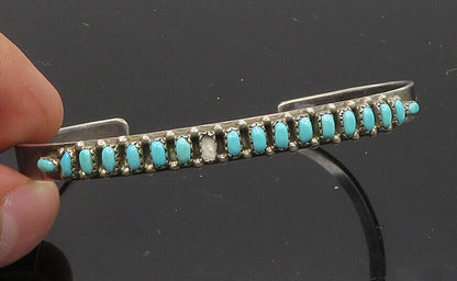 ZUNI NAVAJO 925 Sterling Silver - Vintage Turquoise Cuff Bracelet - BT8206