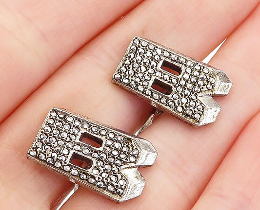 925 Sterling Silver - Vintage Sparkling Uppercase B Initial Cuff Links - TR1138