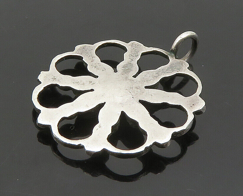 ZUNI NAVAJO 925 Sterling Silver - Vintage Turquoise Floral Pendant - PT17180