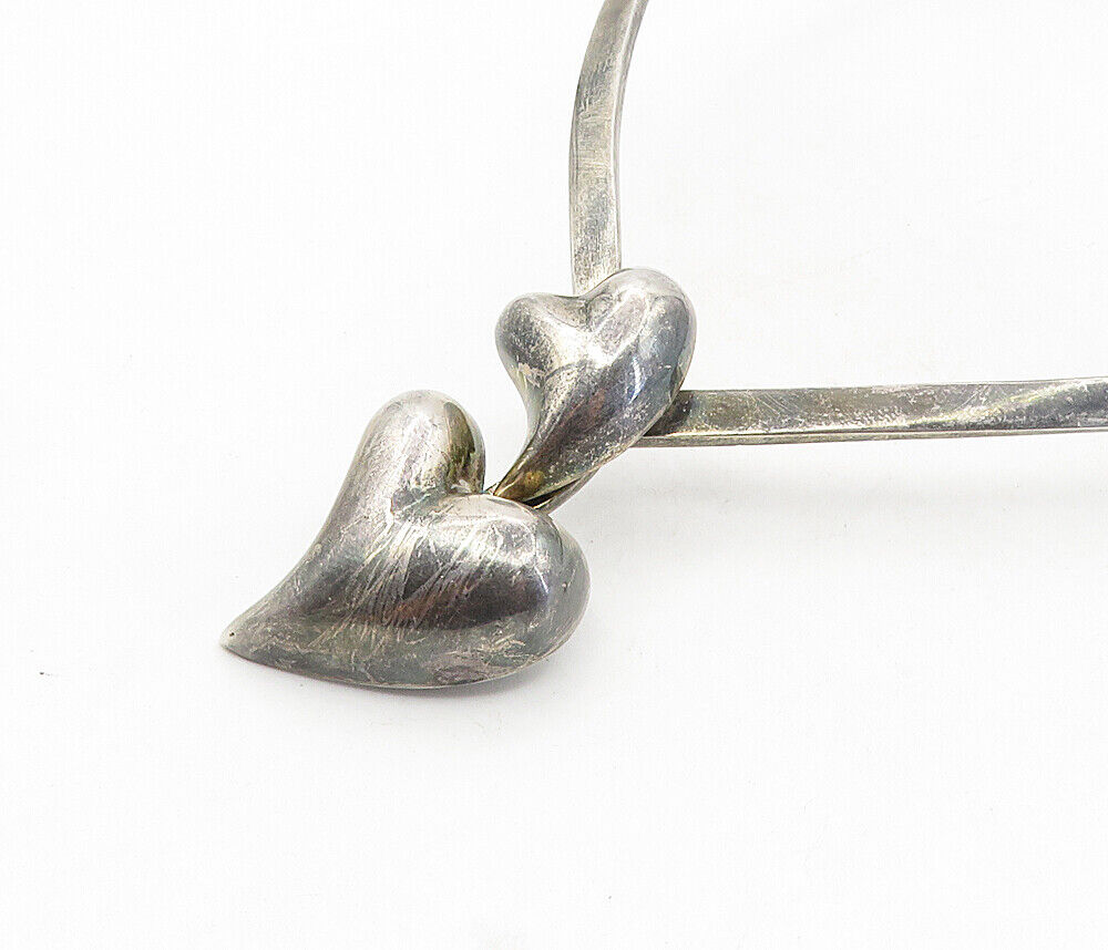 LOS BALLESTEROS 925 Silver - Vintage Oxidized Love Heart Collar Necklace- NE1630