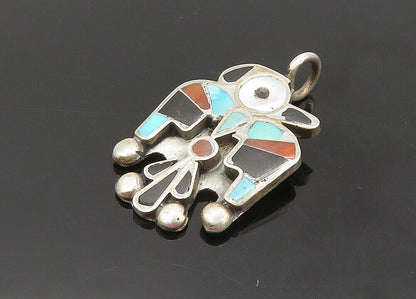 ZUNI 925 Silver - Vintage Turquoise Onyx & Multi-Stone Phoenix Pendant - PT16830