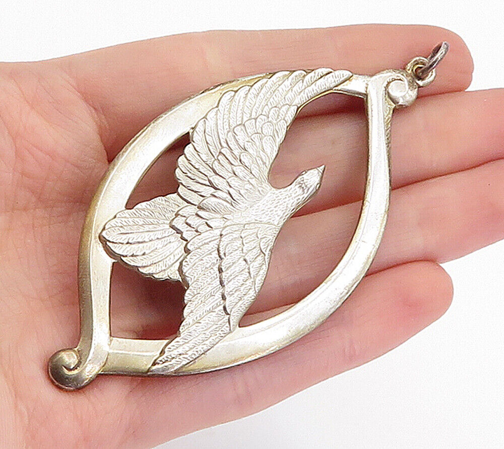 WALLACE 925 Sterling Silver - Vintage Peace On Earth Flying Dove Pendant- PT3470