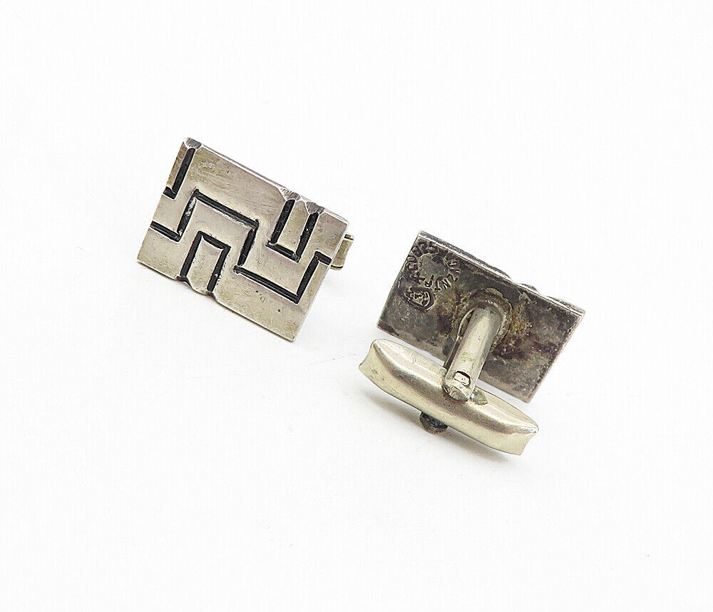 MEXICO 925 Sterling Silver - Vintage Linear Etched Design Cuff Links - TR1338