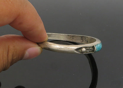 ZUNI NAVAJO 925 Silver - Vintage Crushed Turquoise Cuff Bracelet - BT8443