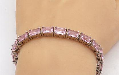 ROSS SIMON 925 Sterling Silver - Pink Cubic Zirconia Chain Bracelet - BT2534