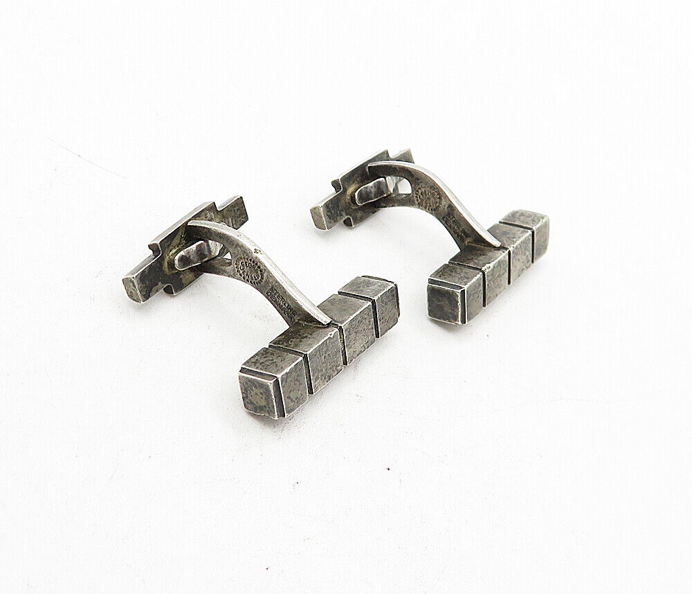 GEORG JENSEN 925  Silver - Vintage Oxidized Square Block Cuff Links - TR1160