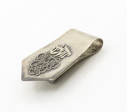 ISRAEL 925 Sterling Silver - Vintage Pretzel Twist Hebrew Money Clip - TR2207